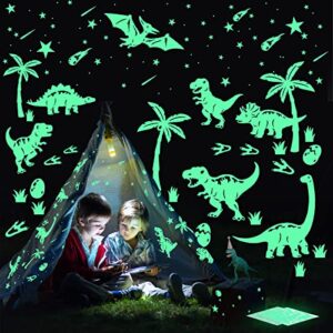 Dinosaur Room Decor for Boys, Glow in The Dark Stickers, Dinosaur Wall Decals, Footprints, Eggs, Animal Tree Glow in The Dark Stars for Kids Toddler Girls Bedroom, Living Room