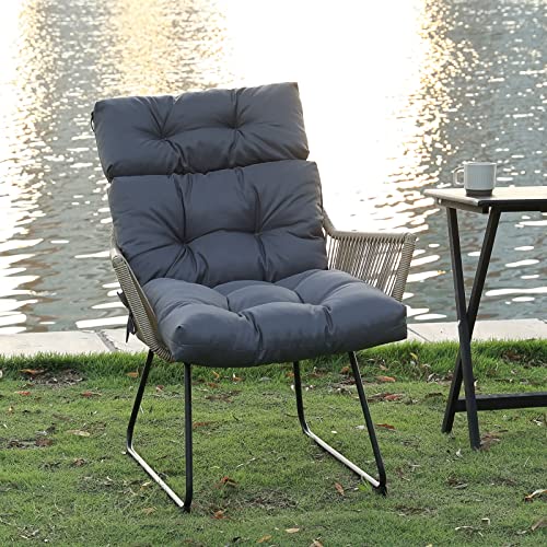 Tiita Outdoor/Indoor High Back Chair Cushion with Ties All Weather Chair Cushion Lounge Chair Cushions Deep Seat Patio Cushions Wicker Tufted Pillow for Outdoor Furniture （Dark Grey, 44x22 inch）