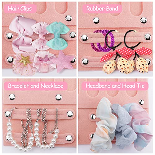 Globalstore Baby Hair Accessories Storage, Bow Holder Baby Headband Holder Organizer Hanging Hair Clips Storage Hanger with 21 Detachable Felt Ribbons for Baby Girl Hair Ties, Soft Pink