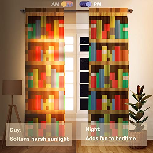 Allenjoy Pixelated Bookshelf Children Window Curtains for Boy Girl Baby Kids Room Bedroom Nursery Toddler Home Office Decor Decorations Durable Fabric Machine Washable 82 in x 84 in