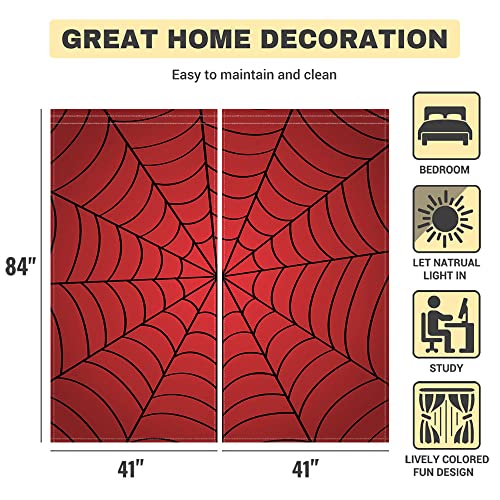 Allenjoy Superhero Spider Web Children Red Window Curtains for Boy Kids Baby Room Bedroom Nursery Toddler Home Office Decor Decorations Durable Fabric Machine Washable 82 in x 84 in