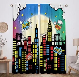 allenjoy superhero super city skyline buildings children window curtains for kids baby room bedroom nursery toddler home office decor decorations durable fabric machine washable 82 in x 84 in