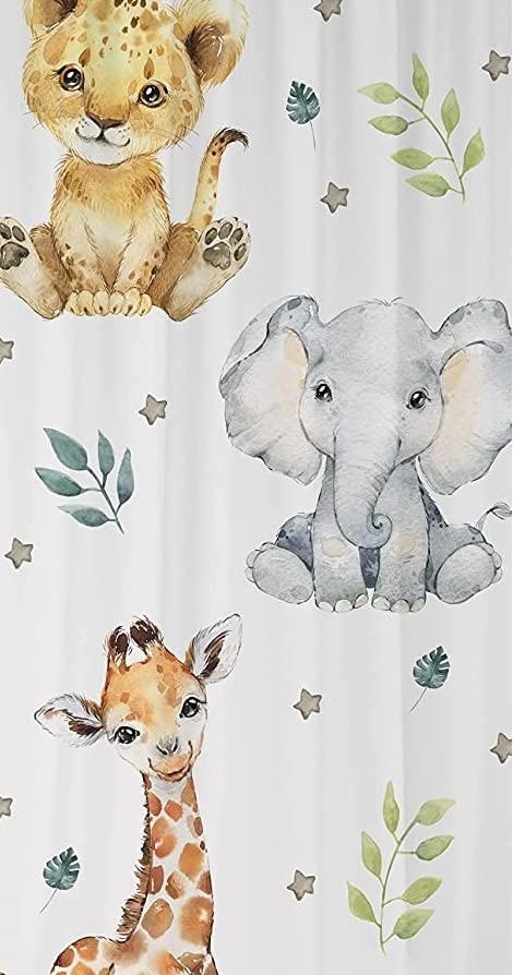 Baby Safari Animals Baby Boy Room Curtain Nursery Curtains Window Curtains (Pair of - 28" x 63")