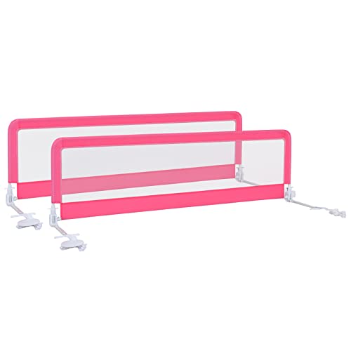 HONEY JOY Bed Rail for Toddlers, 71-in Extra Long, Portable Safety Bed Guardrail w/Double Safety Child Lock, Foldable Baby Bed Rail Guard, Fit King & Queen Full Twin Size Bed Mattress(Pink, Pack 2)