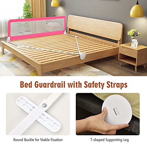 HONEY JOY Bed Rail for Toddlers, 71-in Extra Long, Portable Safety Bed Guardrail w/Double Safety Child Lock, Foldable Baby Bed Rail Guard, Fit King & Queen Full Twin Size Bed Mattress(Pink, Pack 2)