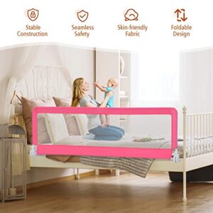 HONEY JOY Bed Rail for Toddlers, 71-in Extra Long, Portable Safety Bed Guardrail w/Double Safety Child Lock, Foldable Baby Bed Rail Guard, Fit King & Queen Full Twin Size Bed Mattress(Pink, Pack 2)