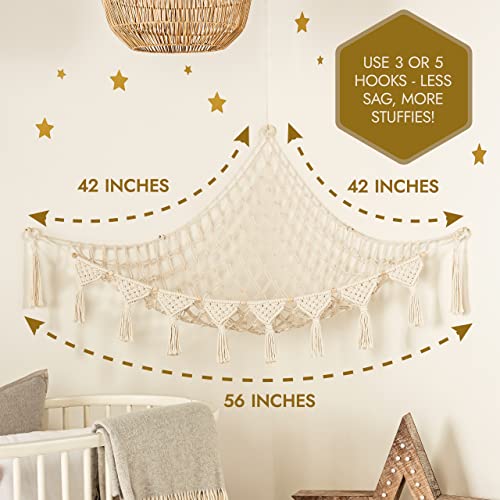 TIDYTEDS Macrame DreamLights Boho Stuffed Animal Storage Net for Stuffed Animals (Extra Large) and Stuffed Animal Net or Hammock for Small Stuffed Animals or Plushies. Plush Cream Toy Storage Holder