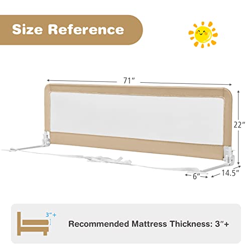 HONEY JOY Bed Rail for Toddlers, 71-in Extra Long, Portable Safety Bed Guardrail w/Double Safety Child Lock, Foldable Baby Bed Rail Guard, Fit King & Queen Full Twin Size Bed Mattress(Beige, Pack 2)