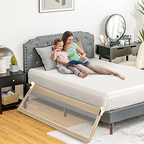 HONEY JOY Bed Rail for Toddlers, 71-in Extra Long, Portable Safety Bed Guardrail w/Double Safety Child Lock, Foldable Baby Bed Rail Guard, Fit King & Queen Full Twin Size Bed Mattress(Beige, Pack 2)