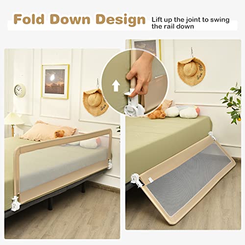 HONEY JOY Bed Rail for Toddlers, 71-in Extra Long, Portable Safety Bed Guardrail w/Double Safety Child Lock, Foldable Baby Bed Rail Guard, Fit King & Queen Full Twin Size Bed Mattress(Beige, Pack 2)