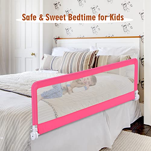 HONEY JOY Bed Rail for Toddlers, 71-in Extra Long, Portable Safety Bed Guardrail w/Double Safety Child Lock, Foldable Baby Bed Rail Guard, Fit King & Queen Full Twin Size Bed Mattress(Pink, Pack 1)