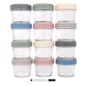weesprout glass baby food storage jars - 12 set, 4 oz baby food jars with lids, freezer storage, reusable small glass baby food containers, microwave & dishwasher friendly, for infants & babies