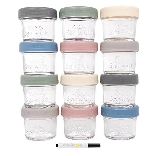 WeeSprout Glass Baby Food Storage Jars - 12 Set, 4 oz Baby Food Jars with Lids, Freezer Storage, Reusable Small Glass Baby Food Containers, Microwave & Dishwasher Friendly, for Infants & Babies