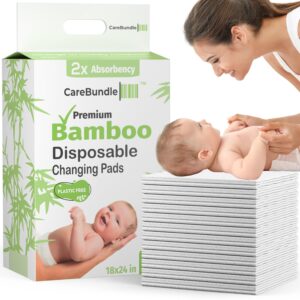 carebundle® plastic free disposable diaper baby changing pad liner - ultra soft bamboo, plant-based, perfect for diaper bags and all surfaces 18"x24" (pack of 40)
