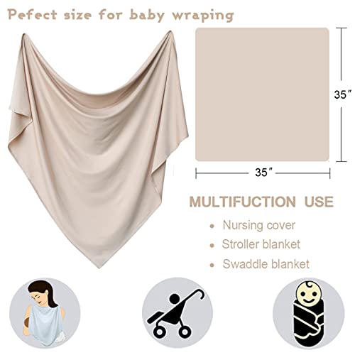 OWLOWLA Newborn Swaddle Set Stretch Wrap Swaddle Receiving Blanket for Baby Boy Girl(Sand)