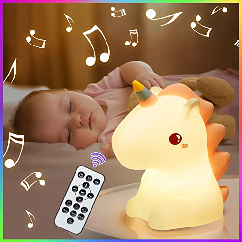 PIKOY Unicorn Night Light for Kids, Remote Sound Machine Baby Night Lights for Kids Room,16 Colors Silicone Kids Night Lights for Bedroom,USB Rechargeable Night Light Cute Lamp Unicorn Gifts for Girls