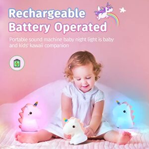 PIKOY Unicorn Night Light for Kids, Remote Sound Machine Baby Night Lights for Kids Room,16 Colors Silicone Kids Night Lights for Bedroom,USB Rechargeable Night Light Cute Lamp Unicorn Gifts for Girls