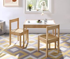olive & opie gibson 3-piece dry erase kids table & chair set, natural