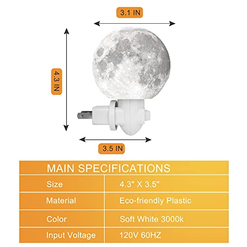 Moon Night Light, Plug in, LED Color Changing Night Light for Kids, 7 Colors Night Lights Plug in Wall, Replaceable Bulb, Moon Wall Nightlight for Children, Kids Bedroom, Hallway, Stairs, Toilet