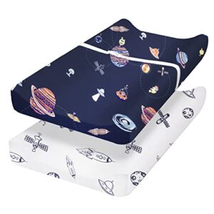 phf space changing pad cover for baby boys girls, 2 pack soft changing table sheets or cradle sheets fit most baby changing pads, space