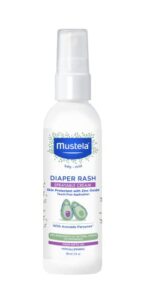 mustela spray diaper rash cream for baby's bottom - sprayable skin protectant with zinc oxide & natural avocado - fragrance-free, touch-free & steroid-free - 3 fl. oz.