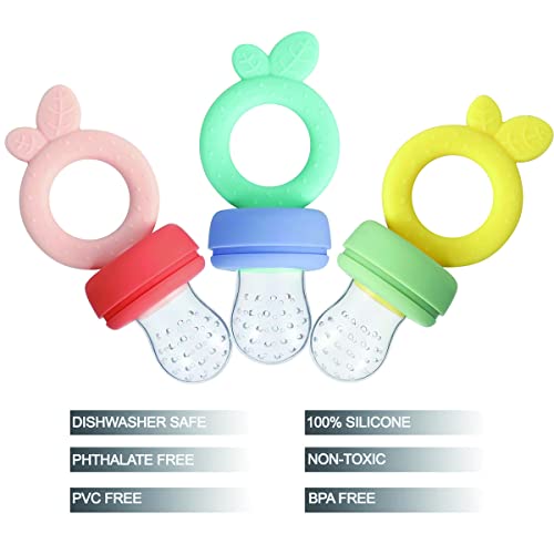 PandaEar 3 Pack Silicone Baby Fruit Food Feeder Pacifier with 3 Sizes Silicone Pouches, BPA Free Mesh Feeder for Infants