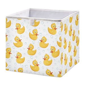 emelivor rubber yellow duck cube storage bin collapsible storage bins waterproof toy basket for cube organizer bins for kids toys nursery closet shelf book office home - 11.02x11.02x11.02 in