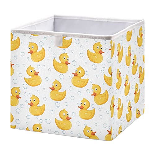 Emelivor Rubber Yellow Duck Cube Storage Bin Collapsible Storage Bins Waterproof Toy Basket for Cube Organizer Bins for Kids Toys Nursery Closet Shelf Book Office Home - 11.02x11.02x11.02 IN