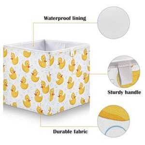 Emelivor Rubber Yellow Duck Cube Storage Bin Collapsible Storage Bins Waterproof Toy Basket for Cube Organizer Bins for Kids Toys Nursery Closet Shelf Book Office Home - 11.02x11.02x11.02 IN