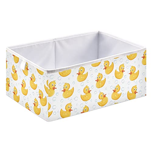 Emelivor Rubber Yellow Duck Cube Storage Bin Collapsible Storage Bins Waterproof Toy Basket for Cube Organizer Bins for Kids Toys Nursery Closet Shelf Book Office Home - 11.02x11.02x11.02 IN