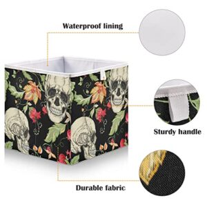 RunningBear Skulls Vintage Flowers Storage Basket Storage Bin Square Collapsible Nursery Baskets Empty Gift Baskets Organizer for Home Kitchen Office