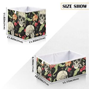 RunningBear Skulls Vintage Flowers Storage Basket Storage Bin Square Collapsible Nursery Baskets Empty Gift Baskets Organizer for Home Kitchen Office