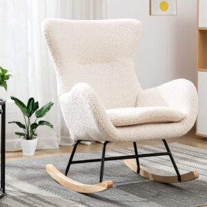 letesa nursery rocking chair upholstered with high backrest and armrest accent chair cozy fabric padded seat armchair single sofa accent glider rocker for living room bedroom offices (white)
