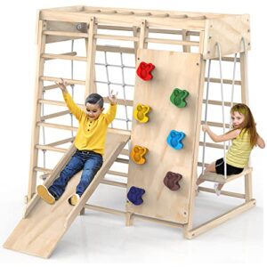 indoor jungle gym, toddler climbing toys indoor, indoor playground climbing toys for toddlers, climber playset with slide, climbing rock/net, monkey bars, drawing board, abacus game and swing