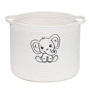 ohty - nursery baby basket with cute elephant, toy basket, nursery basket, blanket basket, 14”x11”x12 (white)