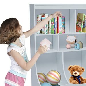 kinbor Kids Storage Organizer Bookcase - 3-Tier Toy Storage Cabinet Toddlers Bookshelf with 3 Removable Drawers, Baskets Multi Shelf Cubby for Nursery Activity Room Bedroom, White