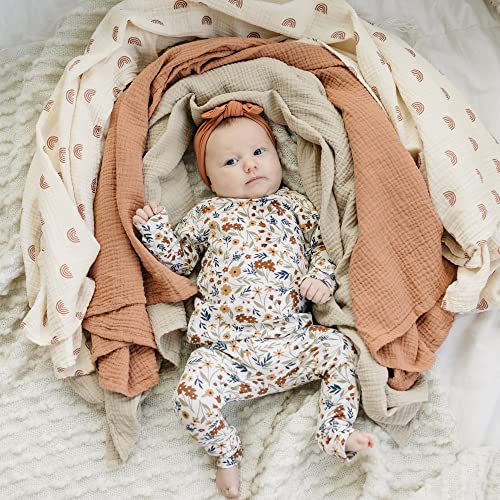 Konssy 3 Pack Muslin Swaddle Blankets for Unisex, Newborn Receiving Blanket, Large 47 x 45 inches, Soft Breathable Muslin Baby Swaddles for Boys & Girls