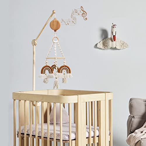 Baby Mobile Rotary Music Box Imitation Wood with Rotating Hook -Crib Mobile Motor Battery Operated Plays 35 Tunes Crib Toys Attachments