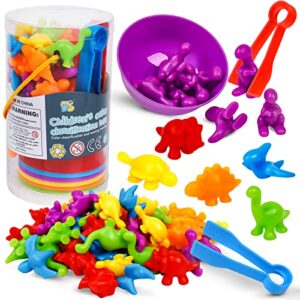counting dinosaurs color sorting with rainbow bowls for kids, sensory training & counting activity, montessori preschool education learning math sorting toys sets gift for 3-5 years old boys girls