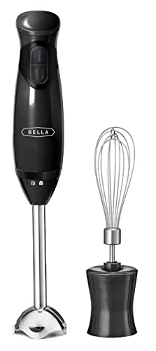 BELLA Immersion Hand Blender, Cordless Portable Mixer with Whisk Attachment - Electric Handheld Juicer, Shakes, Baby Food and Smoothie Maker, Stainless Steel, Black