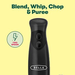 BELLA Immersion Hand Blender, Cordless Portable Mixer with Whisk Attachment - Electric Handheld Juicer, Shakes, Baby Food and Smoothie Maker, Stainless Steel, Black