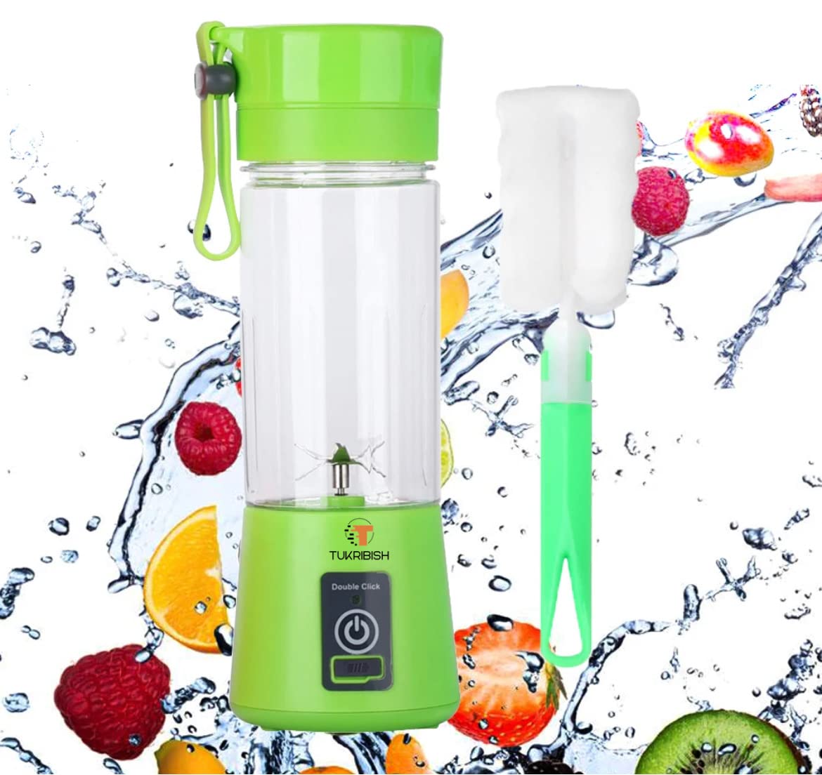 Tukribish Portable Blender for shakes and smoothies, Cordless Personal Mini Travel Fruit Juicer Cup Mixer Electric Smoothie Blender Maker, 13oz Bottles, USB Rechargeable (Green)