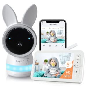 arenti video baby monitor, audio monitor with 2k ultra hd wifi camera,5" color display,night vision,lullabies,cry detection,motion detection,temp & humidity sensor,two way talk,app control(white)