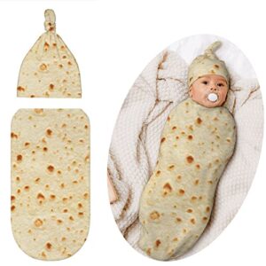 Burrito Swaddle Blanket with Hat Set, Tortilla Baby Stuff Swaddles Up New Born Soft Sleep Sacks Funny Shower for Baby Gifts Boys Girls