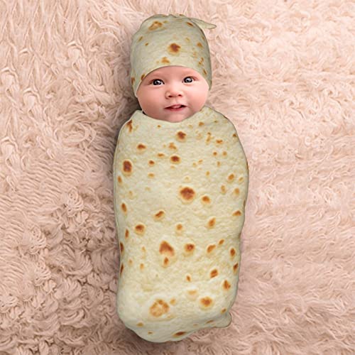 Burrito Swaddle Blanket with Hat Set, Tortilla Baby Stuff Swaddles Up New Born Soft Sleep Sacks Funny Shower for Baby Gifts Boys Girls