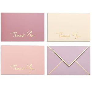 heavy duty thank you cards with envelopes - 36 pk - gold thank you notes 4x6 inches baby shower thank you cards wedding thank you cards small business graduation funeral bridal shower (dusty pink)