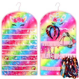 frcolor girls headbands holder jewelry organizer unicorn wall hanging organizer bags with pockets hanger for wall closet kids room