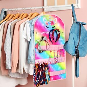 FRCOLOR Girls Headbands Holder Jewelry Organizer Unicorn Wall Hanging Organizer Bags with Pockets Hanger for Wall Closet Kids Room
