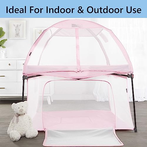 Dream On Me Ziggy Square Playpen with Canopy | Baby Playpen | Portable and Lightweight | Playpen for Babies and Toddler | Pink