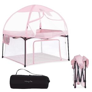 dream on me ziggy square playpen with canopy | baby playpen | portable and lightweight | playpen for babies and toddler | pink